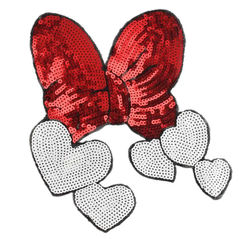 

T shirt Women patch red white sequins 253mm bowknot heart deal with it biker patches for clothing fabric stickers Christmas gift