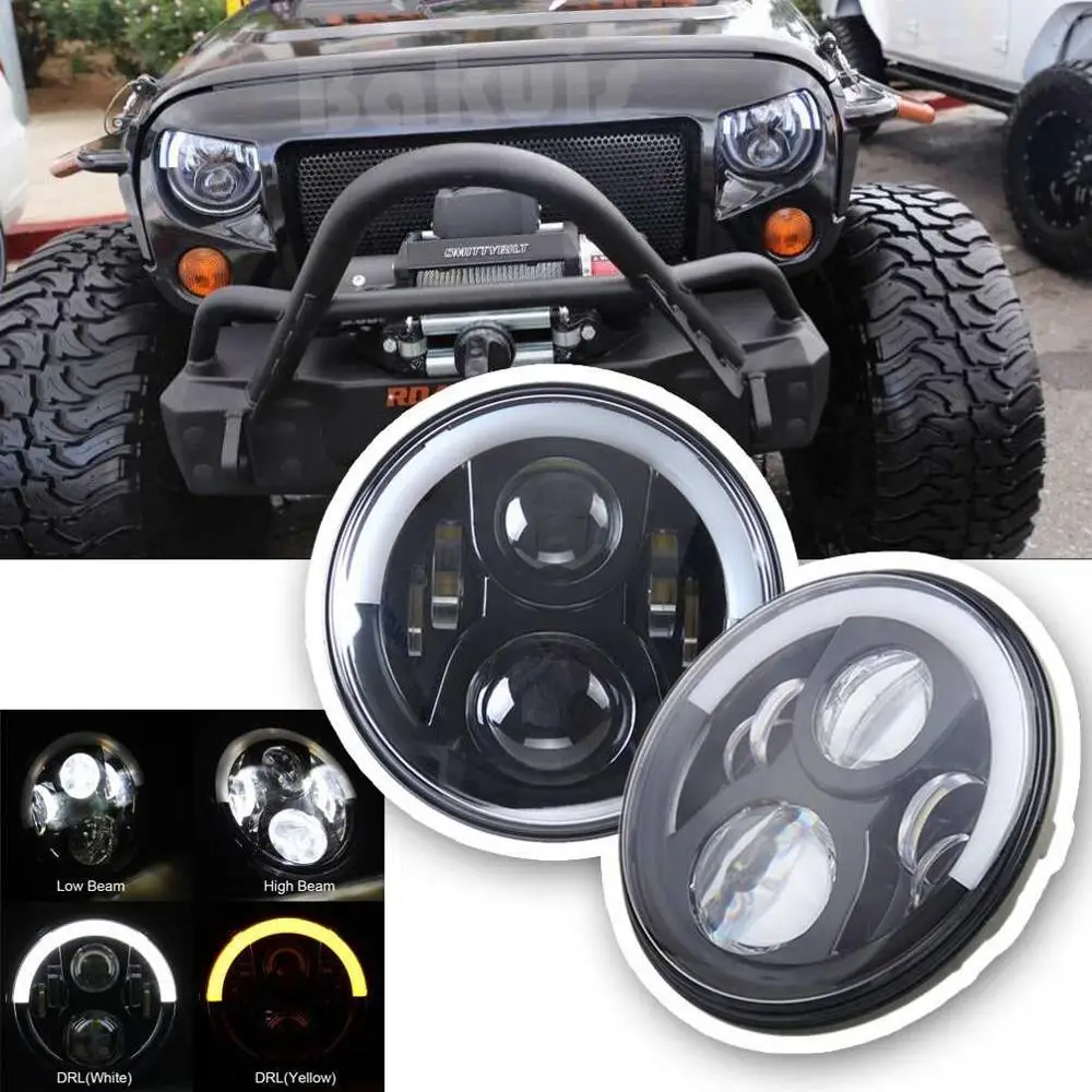 2X7 дюймов круглый светодиодный прожектор для Jeep Wrangler JK TJ LJ lada niva 4x4 suzuki samurai Hummer H1 H2 - Цвет: Black-