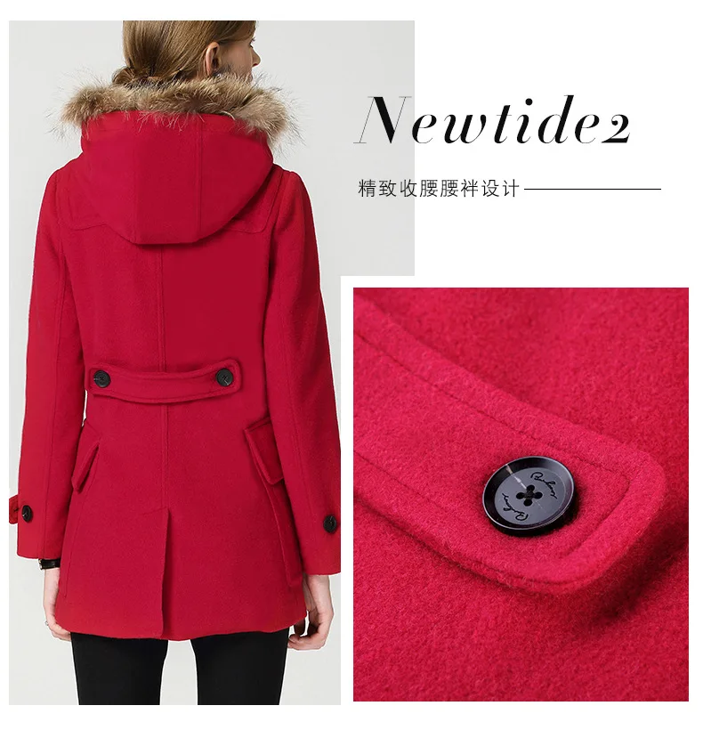 Woolen Jacket Women's Mid-length Autumn Clothing New Style Short-height Loose-Fit Fur Collar Hooded Toggle Woolen Overcoat