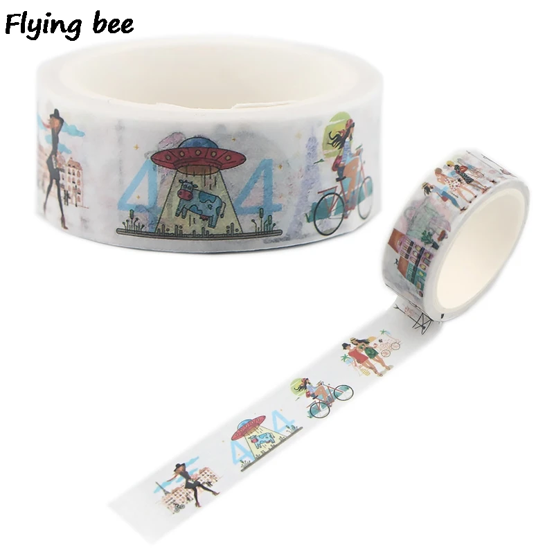 

Flyingbee 15mmX5m illustrations bike Washi Tape Paper DIY Planner Masking Tape Paris Adhesive Tapes Stickers Decorative X0505