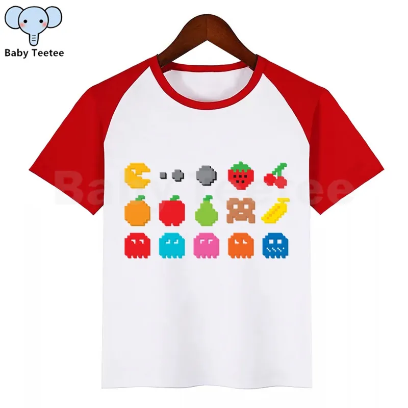 Забавная футболка Pac-Man Eat Ghost для мальчиков и девочек; детские летние топы с круглым вырезом; детская футболка с принтом «Pacman»; одежда для малышей