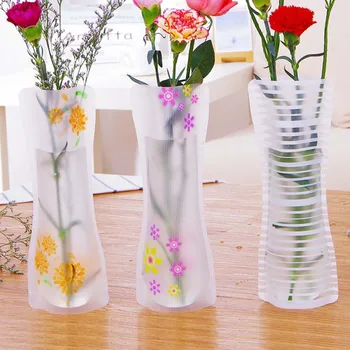 

3pcs Portable Eco-friendly Flower Cute Foldable Vase Wedding Office Home Decoration Random PVC Plastic Flower Vase