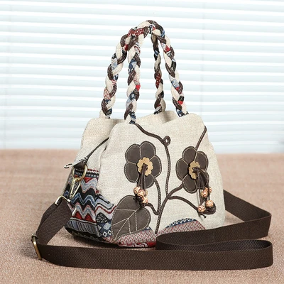 

Fashion national string appliques women shopping handbags!Hot prints lady casual shoulder&Crossbody bag Top Multi-use canvas bag