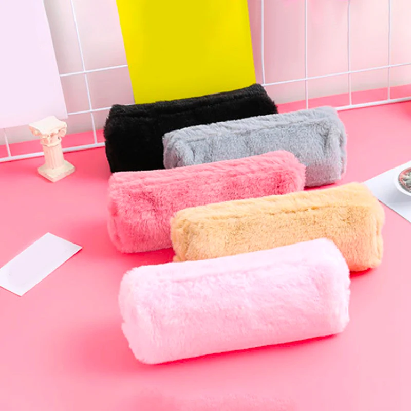 

Large Capacity Pencil Case Cute Solid Color Plush Pencil Case For Girls Pencil Bag Stationery Pencilcase Kawaii School Supplies