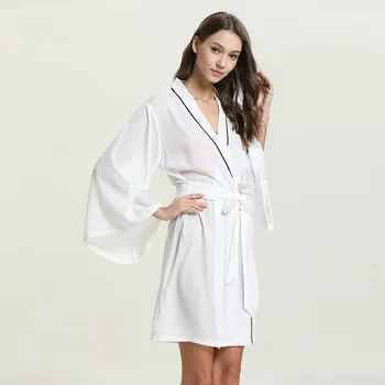 

2020 New Summer Female Nightgown Sexy Simulation Silk Nightgown Sleep Wear Home Clothing Simple Thin Pajamas Bathrobe Sexy Robe