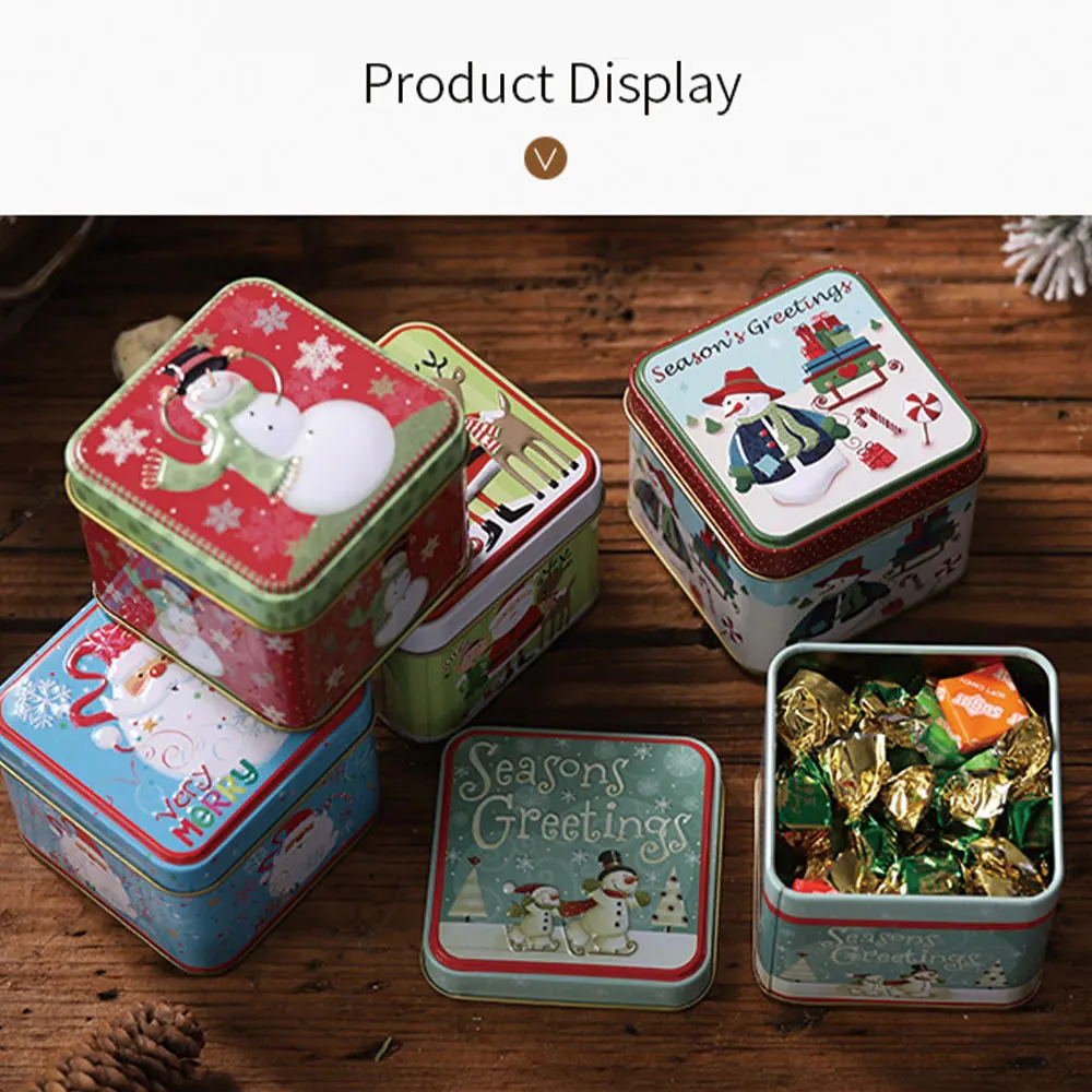 Christmas Candy Box Cute Mini Gift Package Tin Box Candy Baking Cookies Biscuit Case Container Sealed Storage Jar Random Pattern