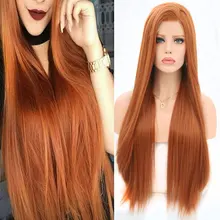Bombshell синтетические 13*3 дюйма кружева спереди подарок на каждый день парик оранжевый цвет Жаростойкие Волокна Волос боковое расставание для женщин парики
