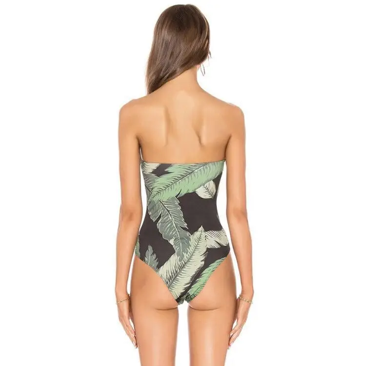 2020 Swimwear Green Leaf Printing Sexy camisole Swimming Suit Bikini women