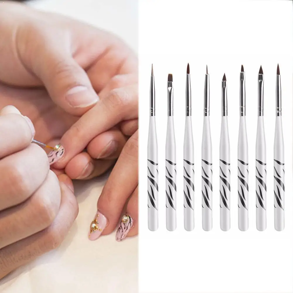 

8pcs/set Nail Painting Pen Set Zebra Pattern Nail Brush Wooden Kit Tool Nail Pen Brush Stroke Carved I7R7