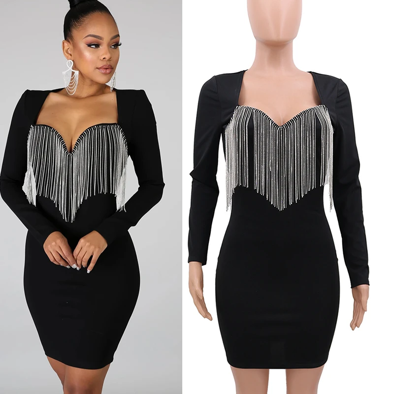 black 88 Сексуальное женское облегающее черное платье vestidos, платья для вечеринок, Украинская одежда sukienki, кружевное платье с блестками и длинным рукавом - Цвет: black 88