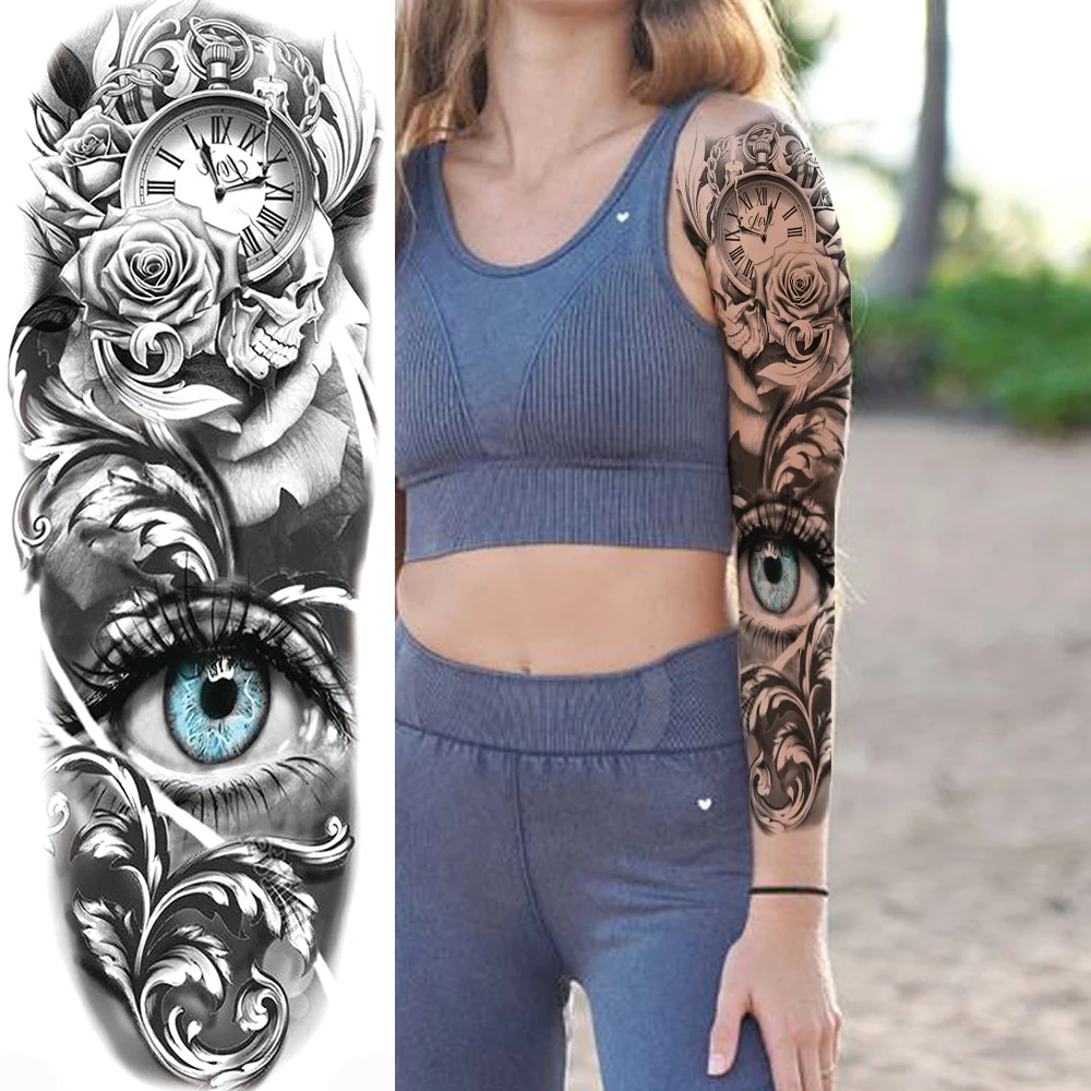 Compass Rose Temporary Tattoos For Men Women Body Art Full Arm Sleeve Sexy Tatoo Waterproof Fake Tattoo Stickers Realistic DIY | Красота и