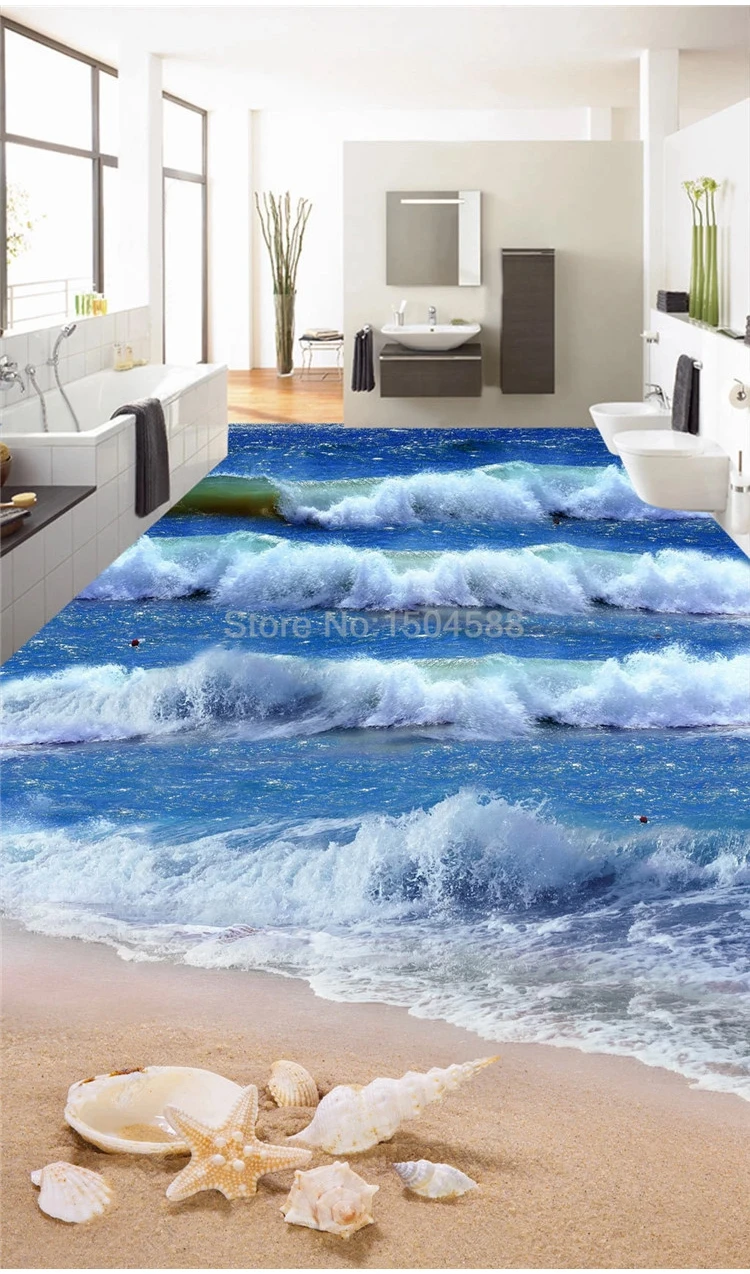 mar, banheiro, piso 3d, pvc, à prova d'água
