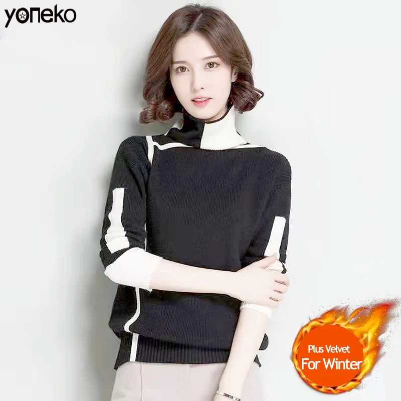 

Yoneko Knitwear Winter Pullovers Sweaters Women Autumn Turtle Neck Loose Sweater Jumper Female Solid Khaki Chic Sweater Tops