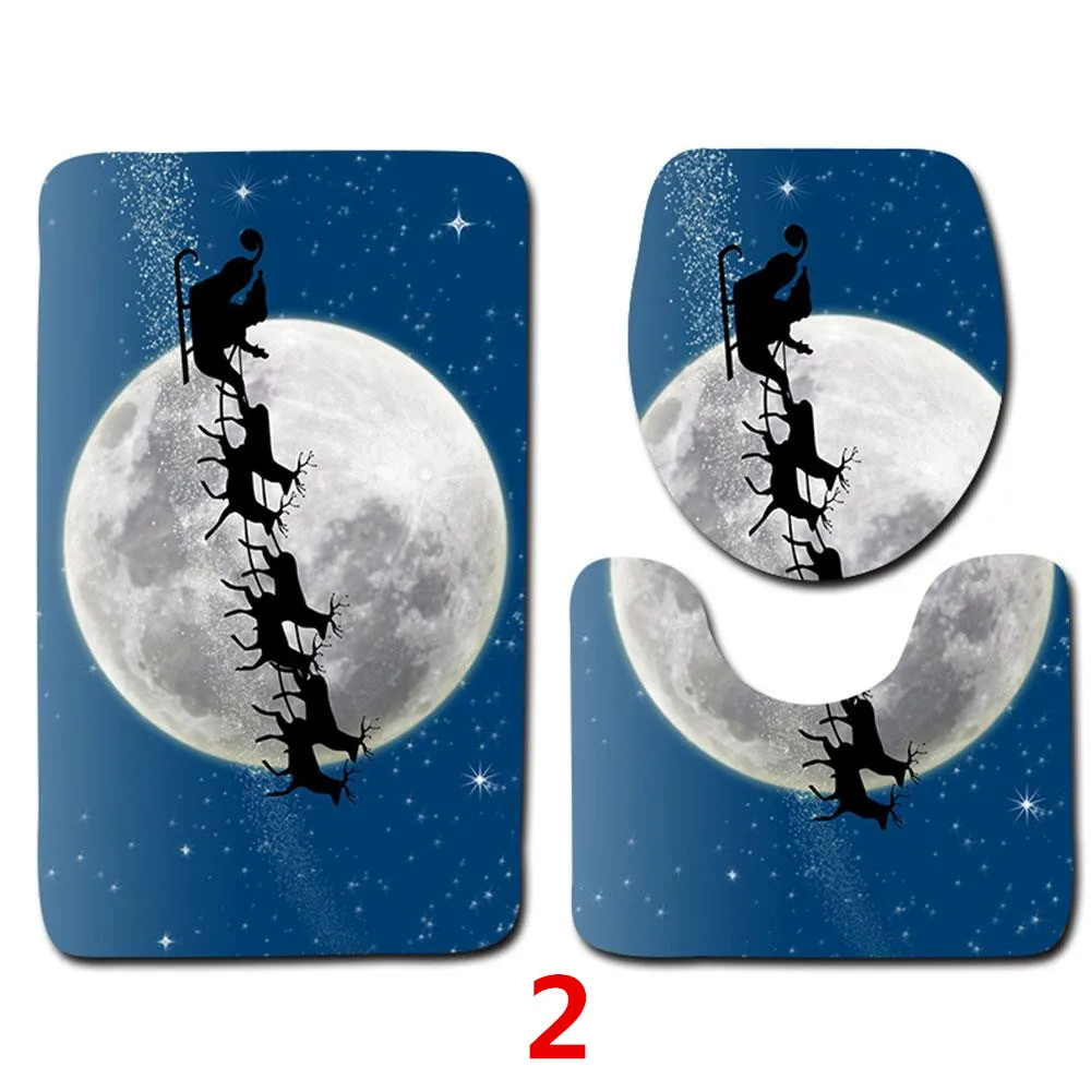 3Pcs/Set Christmas Bathroom Mat Carpet Toilet Cover Rug 3D Pattern Decoration