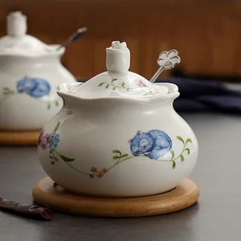 

European Style Ceramic Seasoning Jar Large Single Simple Soy Sauce Salt Vinegar Bottle Seasoning Pepper Jar Kitchen Storage Box