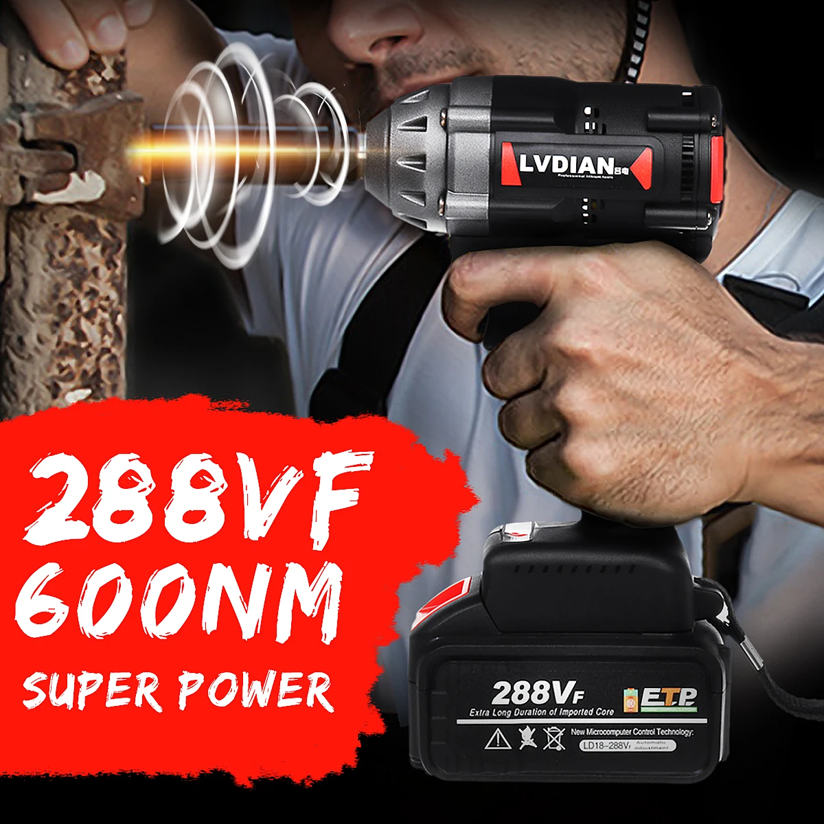  288VF 600N.M High Torque Brushless Cordless Impact Electric Wrench Li ion Battery Home Car/SUV Whee