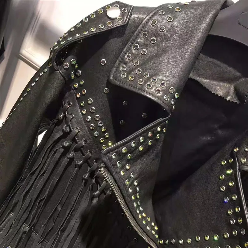 Кожаная куртка с кисточками, Женская куртка из натуральной кожи, куртка из натуральной кожи