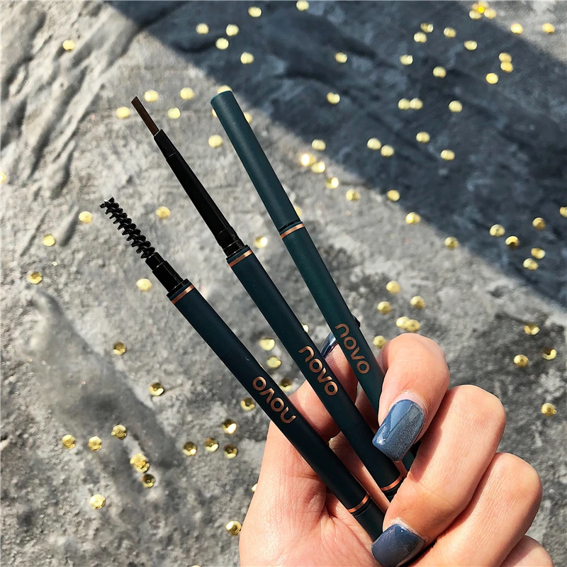 Novo cor dupla sobrancelha lápis com escova à prova dwaterproof água duradoura extremamente magro esboço olho sobrancelha tatuagem caneta maquiagem dos olhos cosméticos