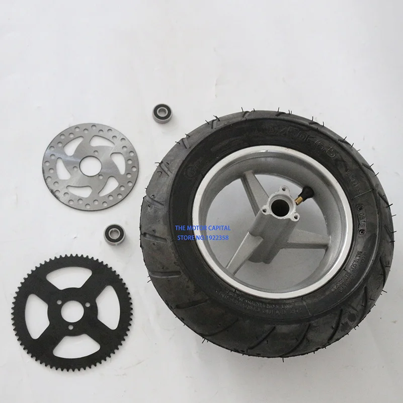 Super110/50-6.5 Tubeless Tire Rear Wheels with Brake Disc Rear Sprocket for 47cc/49cc 2stoke Mini Pocket Bike90/65-6.5wheel&dis