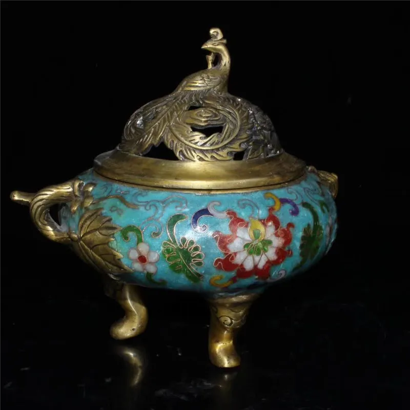 

Tibet Buddhism Incense Burner Cloisonne Copper Censer Phoenix Animal Statue Home Feng Shui Decoration Gift