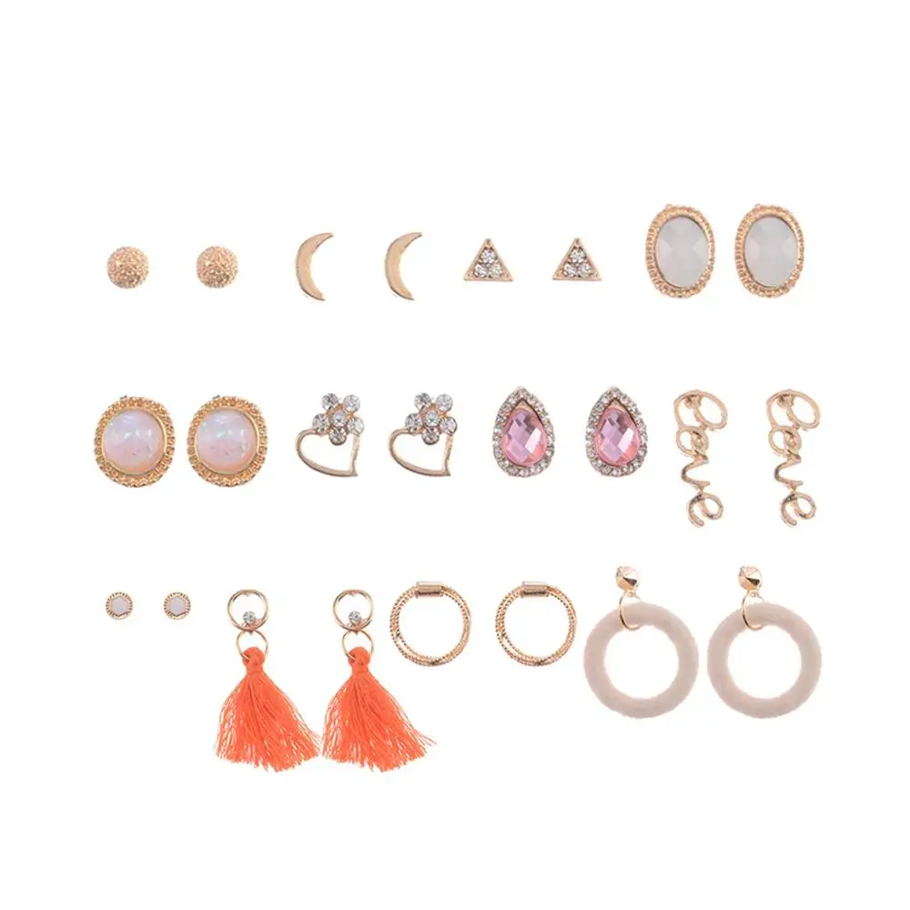Винтажный 12 шт луна серьги женские Jewely бахромой плюшевые серьги женские ювелирные серьги набор женские ювелирные аксессуары горячие ea3 - Окраска металла: Multicolor