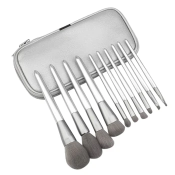 

Silver Cosmetic Powder Foundation Contour Eye Shadow Brush Makeup Tool Leather Case Makeup Brush Set