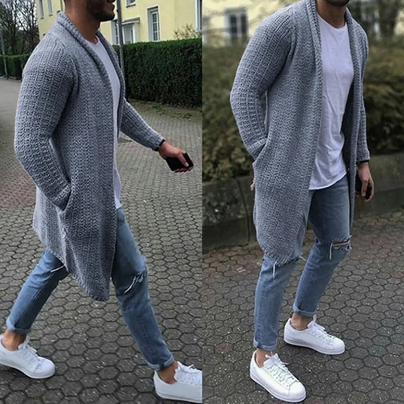 2020 Cardigan Men Long Sleeve Midi Sweater Man coats with Pocket Winter and Autumn New Casual Solid Color Cardigans 2020 Cardigan Men Long Sleeve Midi Sweater Man coats with Pocket Winter and Autumn New Casual Solid Color Cardigans