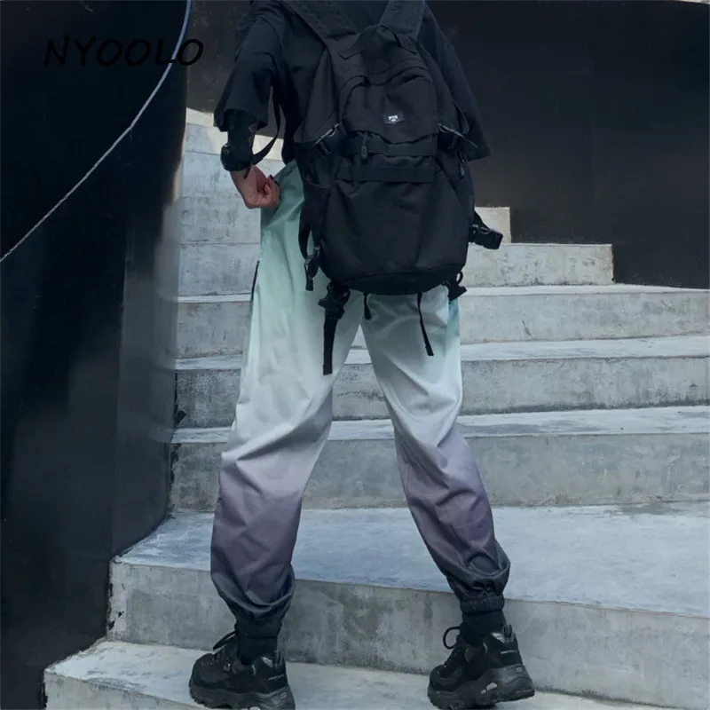 NYOOLO Харадзюку уличная хип хоп градиентный Пейзаж печати Брюки повседневные эластичные талии лодыжки длина брюки для женщин и мужчин одежда