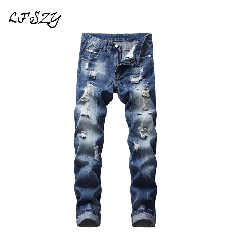Color: Blue Black Jeans Men New Men's Slim Jeans Autumn Men's Tattered Jeans More Sizes 28-38 40 42
