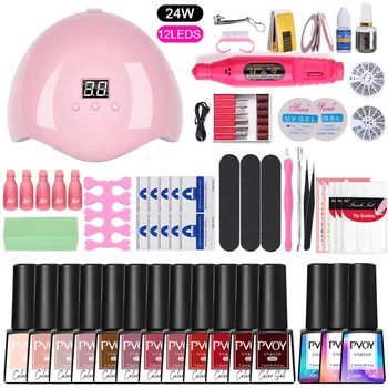 

PVOY Gel Nail Polish Set With Uv Lamp Led Dryer With 10/12/18/20 Pcs Nail Gel Lak Kit Nail Art Soak Off Nail Drill For Nail Tool