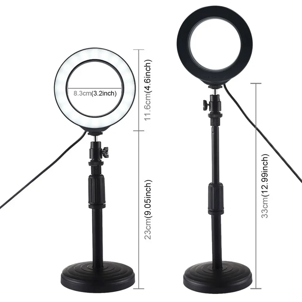 PULUZ круглое основание настольное крепление+ 4,6 дюймов 3 режима Usb регулируемое светодиодное кольцо Vlogging видео свет Регулируемая высота: 18 см-28 см
