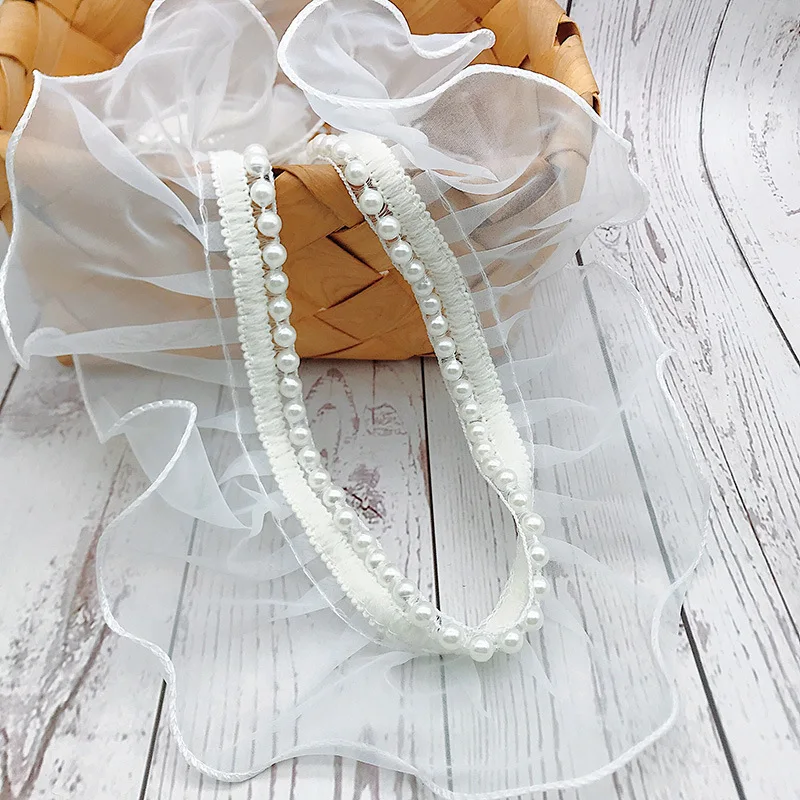 Organza Beaded 3D Ruffled Lace Fabric DIY Wedding Dress Skirt Lolita Fluffy Collar Sleeves Hem Decoration lace fabric lace garment accessories lace sewing supplies chiffon lace fabric lace decoration lace accessories lace sewing accessories
