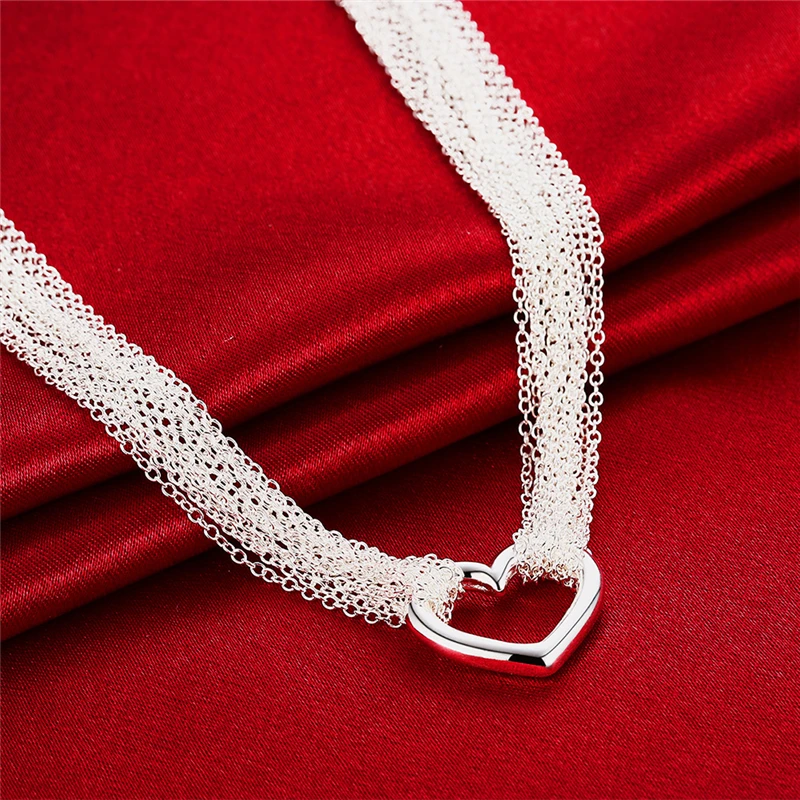 925 Sterling silver multi-line chain heart necklace bracelet network ring women wedding engagement party jewelry