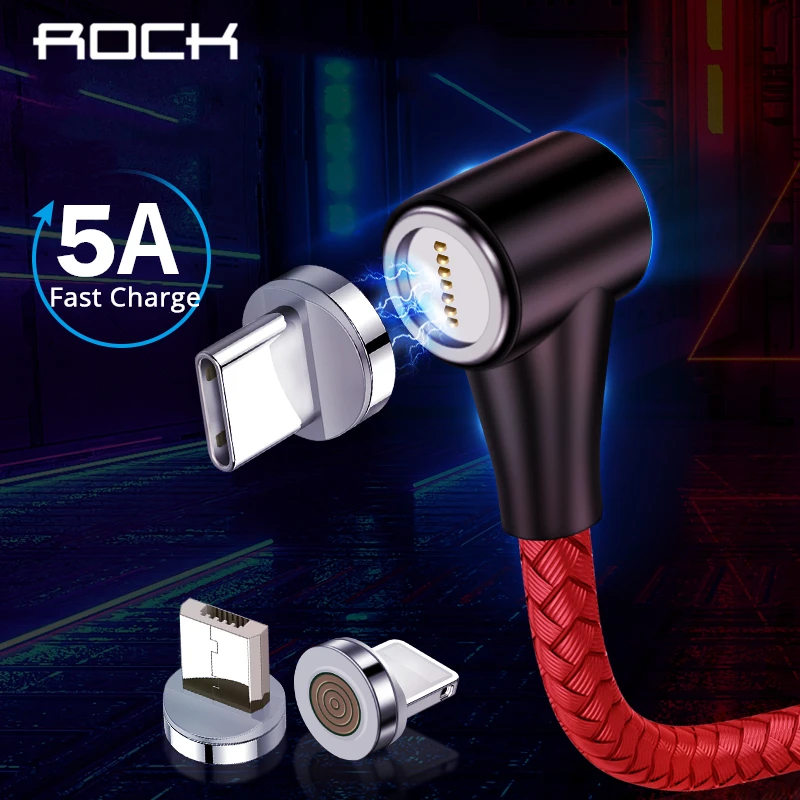

ROCK Magnetic USB Cable Fast Charging Micro USB Type C Elbow Cord Lighting Led Light Cable For iPhone Xiaomi Magnet Charger Data