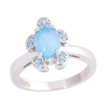 

CiNily Created Blue Fire Opal Blue Stone Tortoise Silver Plated Wholesale Hot Sell Fashion Women Jewelry Ring Size 6-10 OJ9624