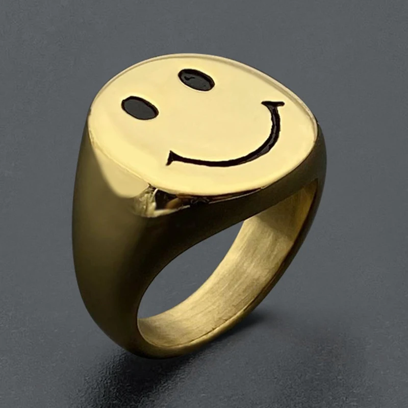 Smile happy face ring signet ring for women girls stainless