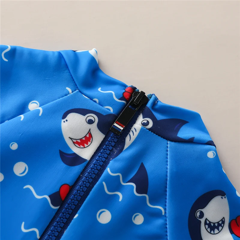 Kids Swimsuits 0-5 Years Baby Boy OnePiece Swimsuit Shark Pattern Short Sleeve Zipper Bathing Beachwear