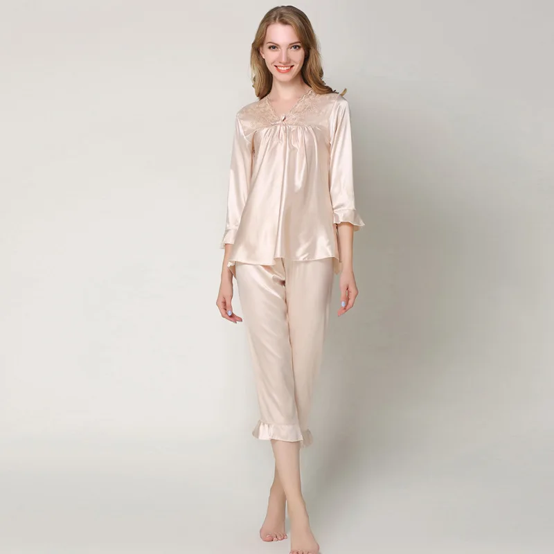 

Women's Pullover Model Silk Set Pajamas Long Sleeve Trousers Women's Butterfly Loose-Fit Homewear Set