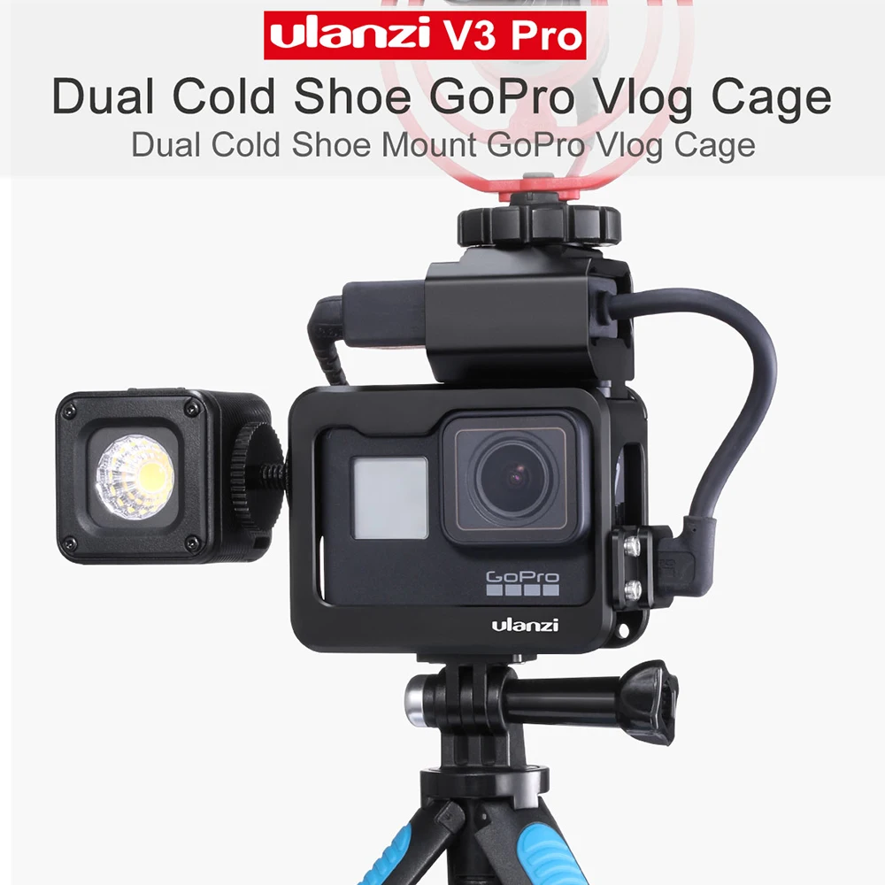 

ULANZI V3 Pro Dual Cold Shoe Gopro Cage Protective Housing Case For GoPro Hero 7 6 5 Frame Shell For Video Vlog Fill Light Mic