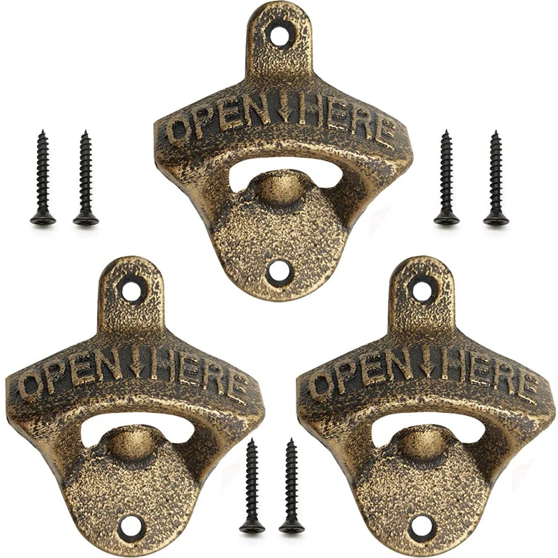 3 Pack Cast Iron Wall Mounted Bottle Opener Vintage Beer Bottle Opener