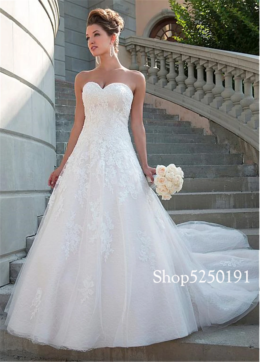 Romantico pizzo scollo a cuore A line abito da sposa cristalli senza  spalline abiti da sposa robe de mariee princess de luxe|Wedding Dresses| -  AliExpress