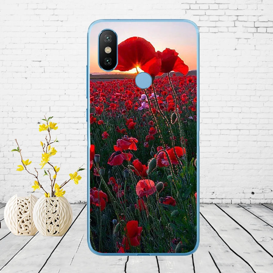 63DD красный Маки на черном стиле мягкий силиконовый чехол для Xiao mi Red mi 6 6a mi 8 a2 lite note 5 6 pro 7 Case