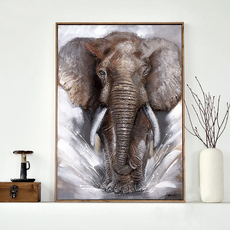 SELFLESSLY Grey Elephant Wall Art Canvas Pictures Posters Home Decor 