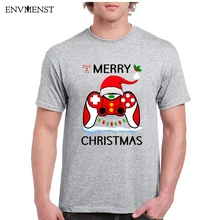 

100% Cotton Retro Merry Christmas Gamer Control Light Gaming Santa Hat Pajama Xmas Matching Men T-Shirt Novelty Women Streetwear