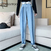 Genayoa Высокое качество шаровары мама джинсы Женщины сплайсированные корейский свободный хлопчатобумажный из денима Befree джинсы для женщин в стиле бойфренд Новинка