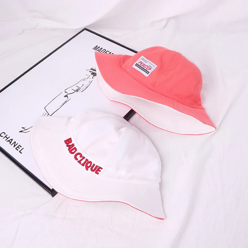 Harajuku Small Eaves Letter Embroidery Bucket Hat Women Pure Color Double-sided Fisherman Hat For Ladies Casual Joker Basin Hat