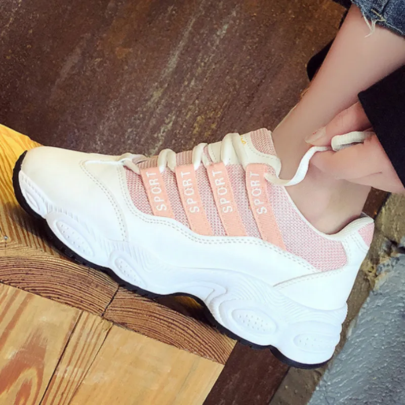 

Spring Autumn New Leather Mesh Sport Women Platform Flat Comfortable women's shoes breathable platform shoes Z1-53