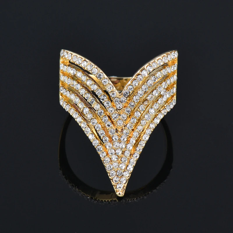 Women's Luxury Design Full Cubic Zirconia Statement Jewelry - Silver or Gold "V" Bling Ring - I Love Fashion 365 - Zovasa