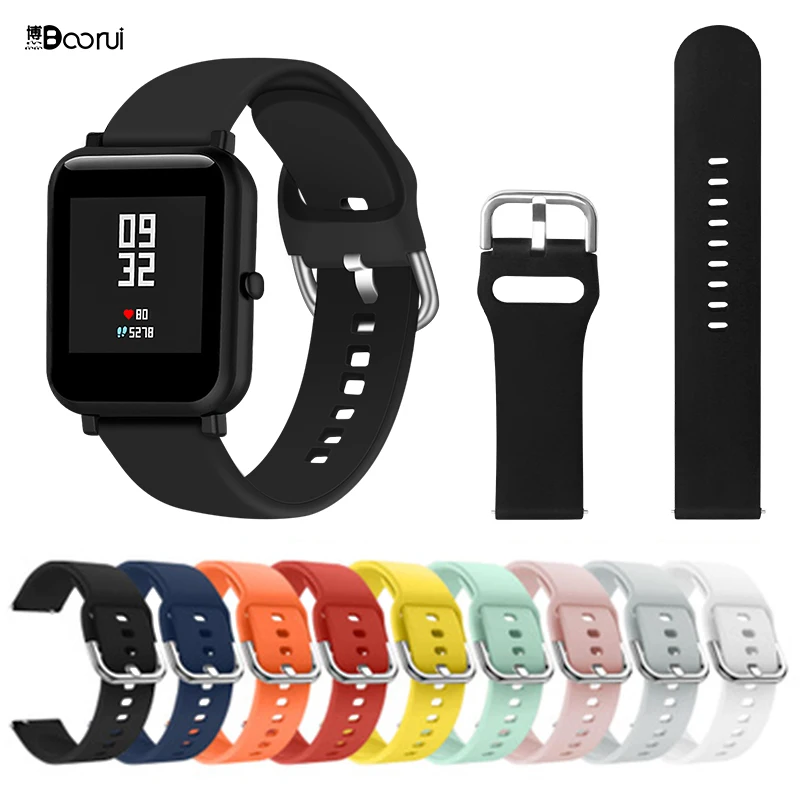 

BOORUI Amazfit Strap Soft Silicone Watch Band replacement for Xiaomi Huami Amazfit Bip Strap with Metal Buckle Watch Strap 20mm