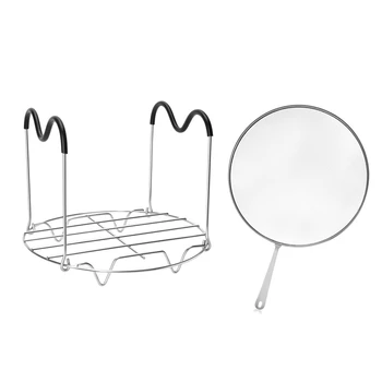 

HOT 2 Pcs Cooking Tools: 1 Pcs Steamer Stand with Silicone Handles & 1 Pcs Splatter Sn Handle Anti Grease Splash Scald